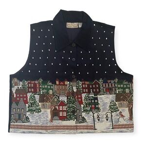 ❌SOLD❌ Beaded Wool and Corduroy Christmas Village Vest